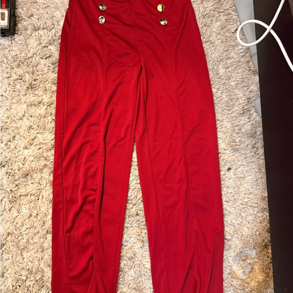 Chic Scarlet High-Waisted Trousers